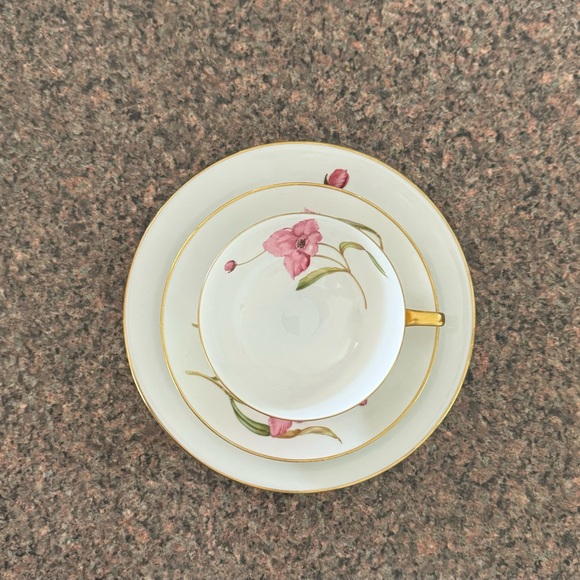 Vintage Rosenthal Germany Porcelain Tea Cup, Saucer, & Dessert Plate Pink Flower - Picture 10 of 10